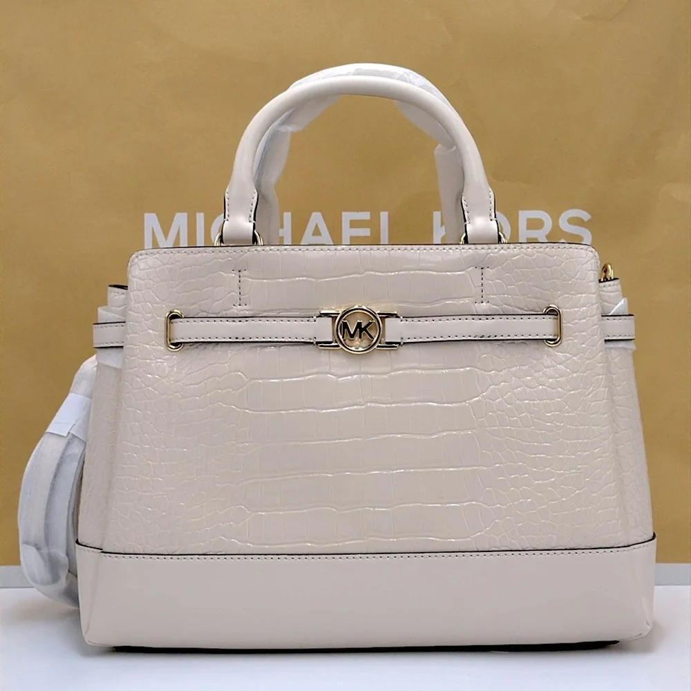 MICHAEL KORS Reed Large Leather Belted Satchel Crossbody Handbag Center Zip